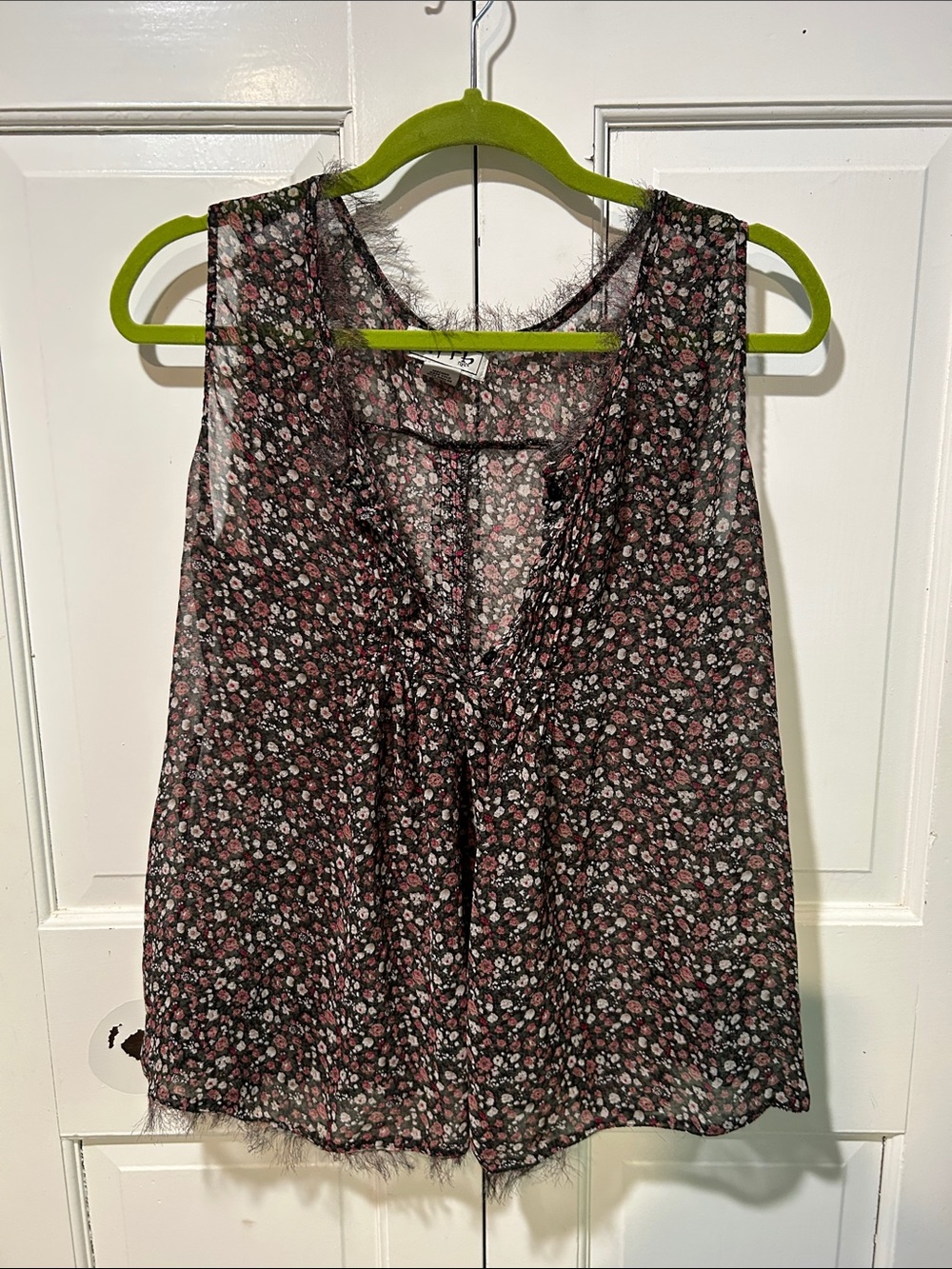 Sheer Floral Sleeveless Top in Black and Pink - Brand:
